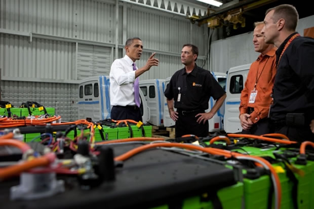 Barack Obama en visite chez Smith Electric Vehicles.