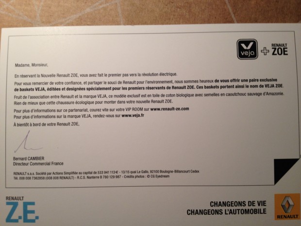 Le mot qui accompagne les chaussures Renault ZOE