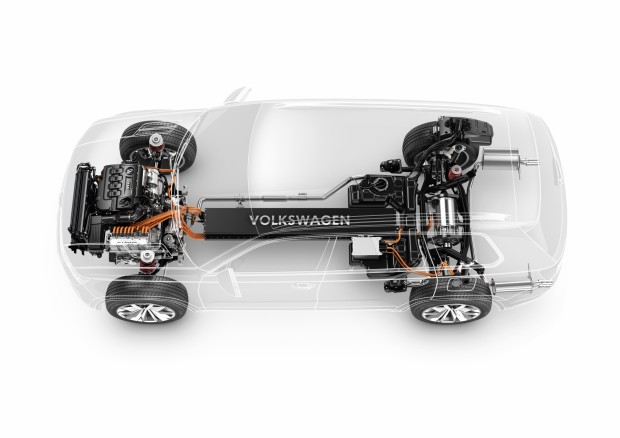 La batterie est en position centrale dans le Volkswagen CrossBlue La batterie est en position centrale dans le Volkswagen CrossBlue