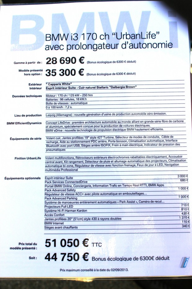 La fiche technique de la BMW i3 que nous avons essayé