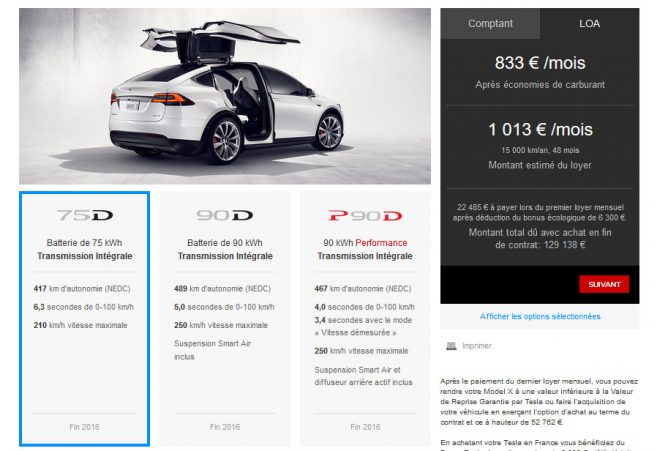 Tesla Model X : le configurateur en ligne