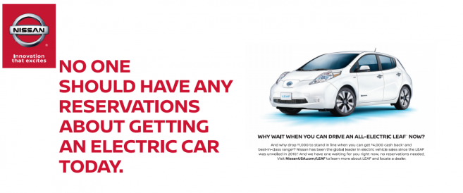 Publicité anti Tesla Model 3 de Nissan