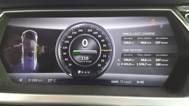 Le compteur juste avant le début de la recharge, à 116 km en typical range