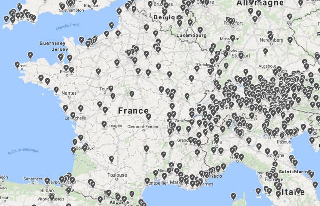 Carte du réseau Recharge à destination Tesla