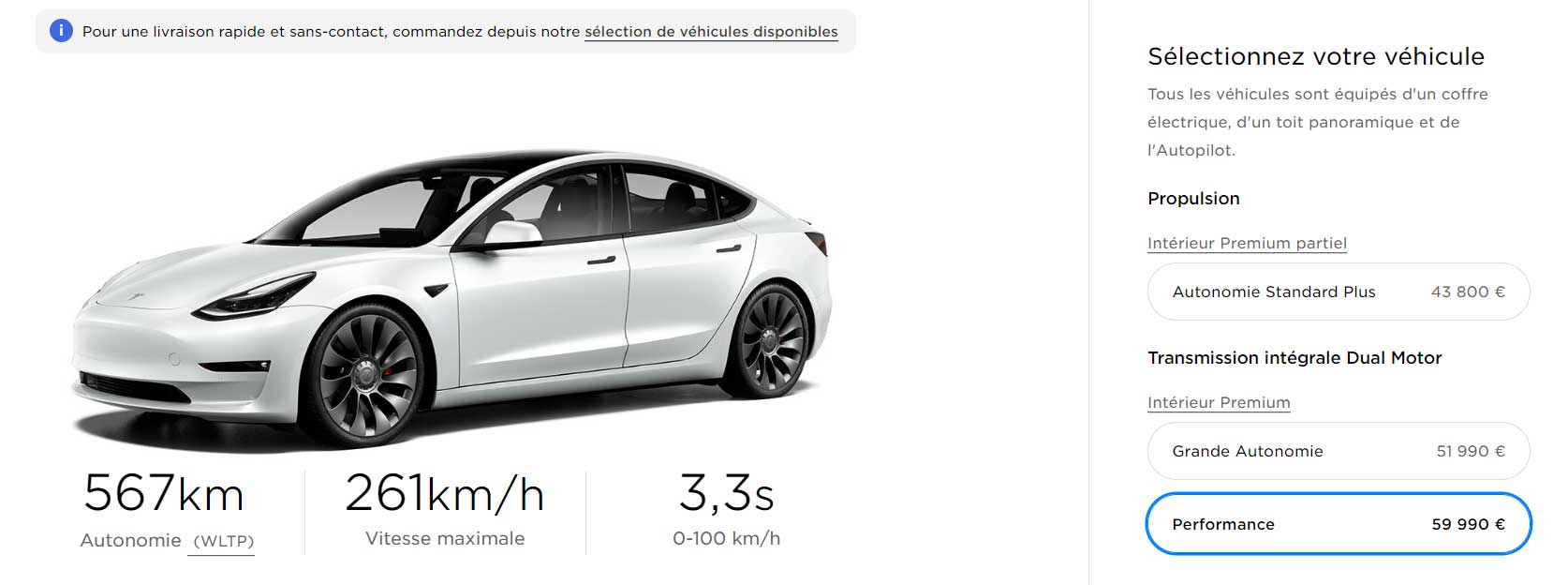 La liste des prix de la Tesla Model 3 Configurateur Tesla Model 3 - liste des prix